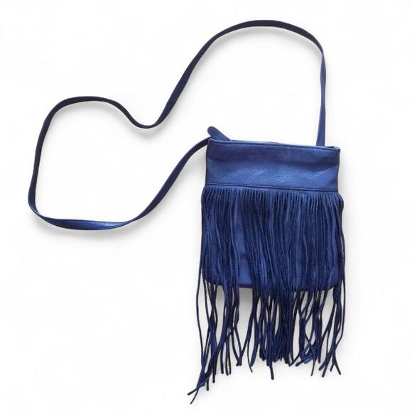 MARGOT Fringe Leather Crossbody Black Tan Interior - Picture 1 of 8